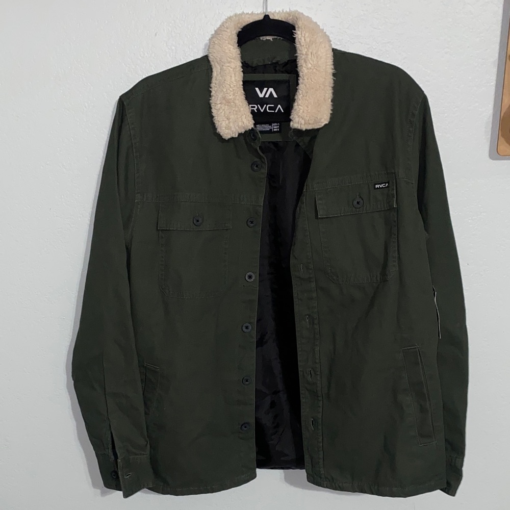 RVCA Men's Olive Jacket with Shearling Collar range jacket size S